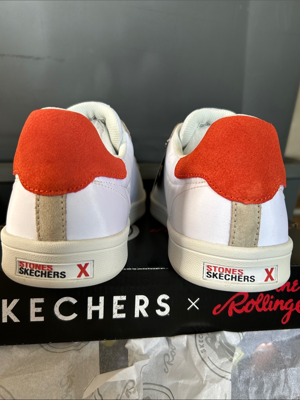 The Rolling Stones Skechers White Sneakers with Red Tongue Graphic - Picture 4 of 8